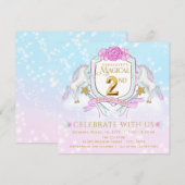 女の子のユニコーン2歳の誕生日パーティーの招待状 招待状 (正面/裏面)
