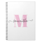 女の子のライトピンクとホワイトの水玉模様のモノグラム ノートブック (正面)
