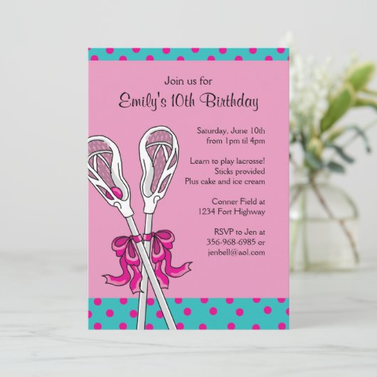 女の子のラクロスのテーマの誕生日の招待状 招待状 (スタンド正面)