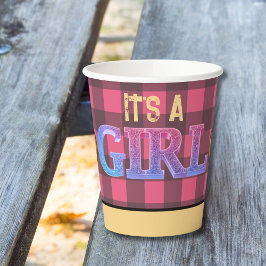 女の子のルームスティック lumberjack フランネル ベビーシャワー 紙コップ