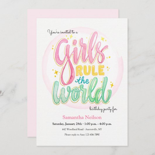 女の子のルール誕生日パーティーへの招待 招待状 (正面/裏面)