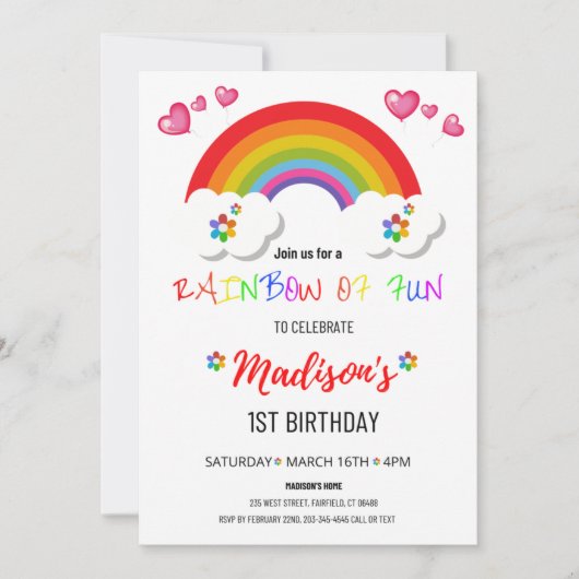 女の子のレインボーパーティー招待状 招待状 (正面)