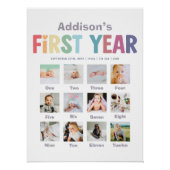 女の子のレインボー1歳の誕生日フォトコラージュ ポスター (正面)
