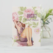 女の子のレトロのブライダルシャワーの上のヴィンテージの花ピン 招待状 (スタンド正面)