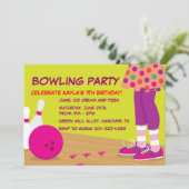 女の子のレトロボウリング誕生日パーティーの招待状 招待状 (スタンド正面)