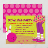 女の子のレトロボウリング誕生日パーティーの招待状 招待状 (正面/裏面)