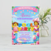 女の子のレンガカラフルプール誕生日パーティーの招待状 招待状 (スタンド正面)