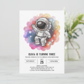 女の子のロケットエレガンス宇宙飛行士誕生日 招待状 (スタンド正面)