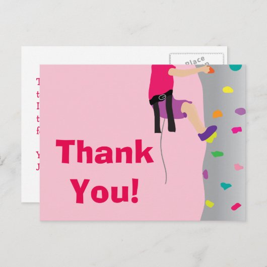 女の子のロッククライミング誕生日パーティーお礼メッセージ ポストカード (正面/裏面)