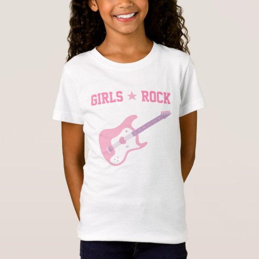 女の子のロックスターのピンクのギターのティー Tシャツ (正面)