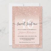 女の子のローズゴールドグリッターオンブレピンクチック スイート16 招待状 (正面)