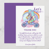 女の子のローラー スケート パープルの誕生日 サンキューカード (正面/裏面)