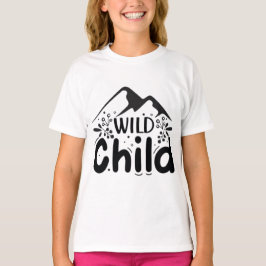 女の子のワイルドチャイルドTシャツ - 自然冒険グラフィック Tシャツ