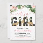 女の子のワイルドワンベイビーシャワー 招待状 (正面)