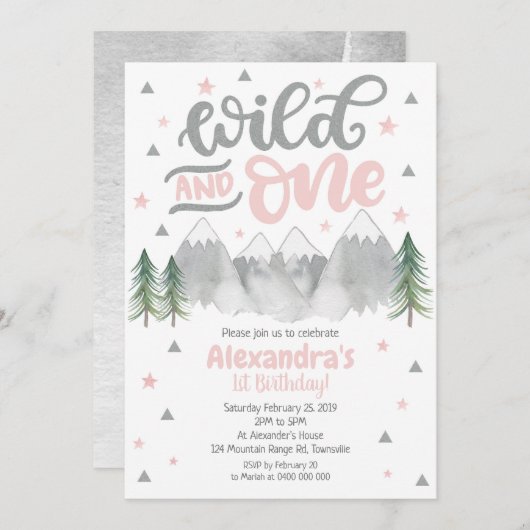 女の子のワイルドワン 1歳の誕生日招待状 招待状 (正面/裏面)