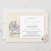 女の子のヴィンテージとバラの赤ちゃんシャワー 招待状 (正面)