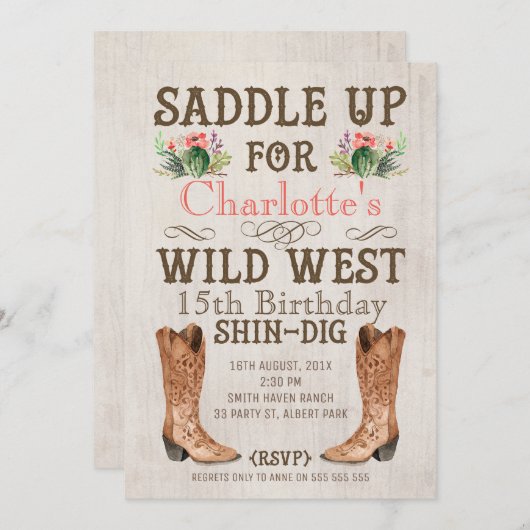 女の子のヴィンテージの野生の西の誕生日の招待状 招待状 (正面/裏面)