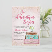 女の子のヴィンテージアドベンチャーが赤ちゃんのシャワーを開始 招待状 (スタンド正面)