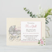 女の子のヴィンテージベビーのキャリーシャワーパーティー 招待状 (スタンド正面)