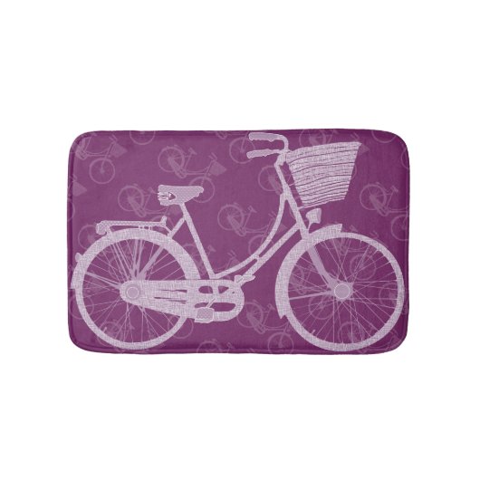 女の子のヴィンテージレトロ紫色の自転車かわいいバスケット バスマット (正面)