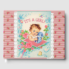 女の子のヴィンテージ女の子の赤ちゃんのシャワー本だ ゲストブック