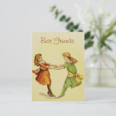 女の子のヴィンテージ最高のの友達 ポストカード (スタンド正面)