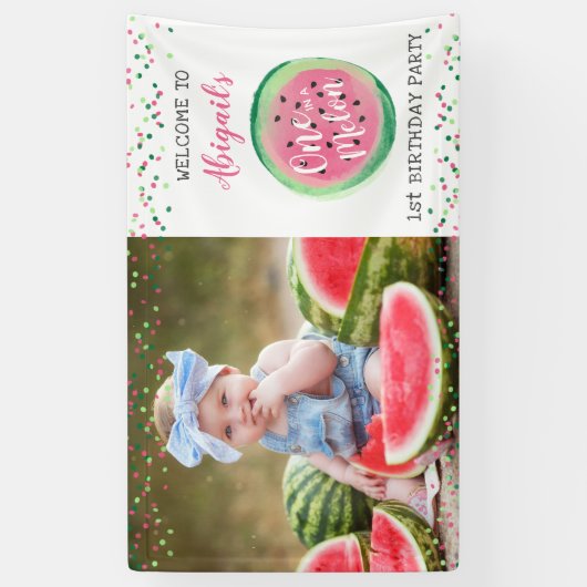 女の子の一人のメロンの1st誕生日パーティーへようこそ 横断幕 (縦)