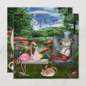 女の子の一口は及び帽子屋のお茶会のベビーシャワーを見ます 招待状 (正面/裏面)