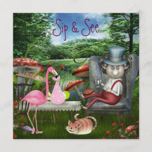 女の子の一口は及び帽子屋のお茶会のベビーシャワーを見ます 招待状