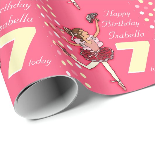 女の子の一流に年齢7のバレリーナの誕生日の包むこと ラッピングペーパー (ロールコーナー)
