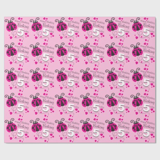 女の子の一流の年齢のてんとう虫の誕生日のパターン(の模様が)あるな覆い ラッピングペーパー (フラット)