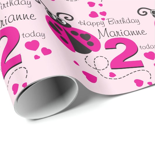 女の子の一流の年齢のてんとう虫の誕生日のパターン(の模様が)あるな覆い ラッピングペーパー (ロールコーナー)