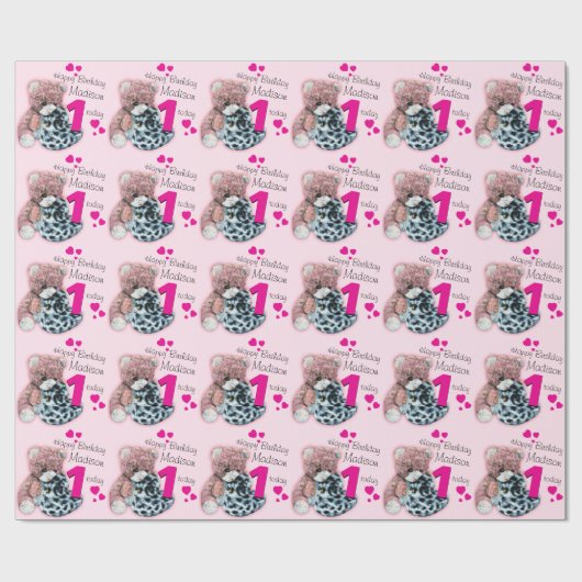 女の子の一流の年齢の柔らかいおもちゃの誕生日のパターン（の模様が）あるな覆い ラッピングペーパー (フラット)