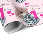 女の子の一流の年齢の柔らかいおもちゃの誕生日のパターン（の模様が）あるな覆い ラッピングペーパー (ロールコーナー)