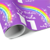 女の子の一流の年齢の虹の誕生日のパターン（の模様が）あるな覆い ラッピングペーパー (ロールコーナー)