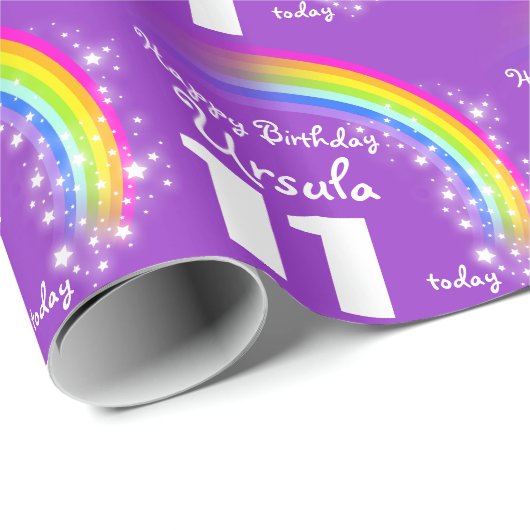 女の子の一流の年齢の虹の誕生日のパターン(の模様が)あるな覆い ラッピングペーパー (ロールコーナー)