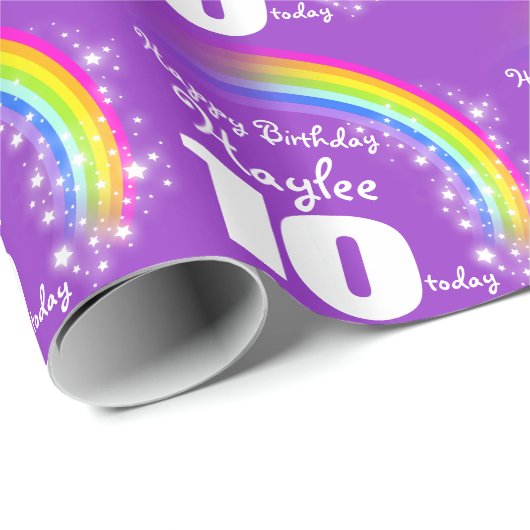 女の子の一流の年齢の虹の誕生日のパターン(の模様が)あるな覆い ラッピングペーパー (ロールコーナー)