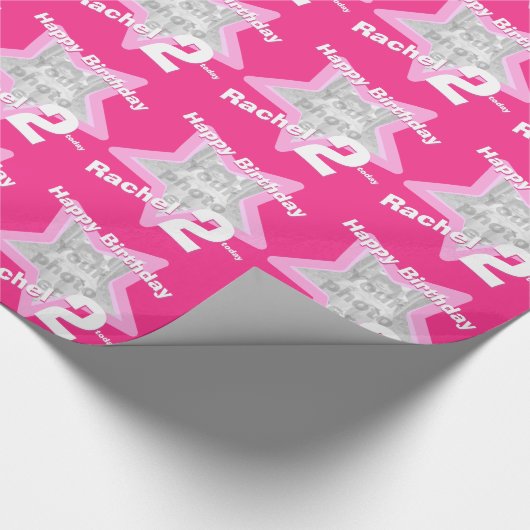 女の子の一流の年齢はあなたの写真のピンクの星パターンを加えます ラッピングペーパー (角)