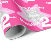 女の子の一流の年齢はあなたの写真のピンクの星パターンを加えます ラッピングペーパー (ロールコーナー)