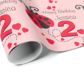 女の子の一流の年齢2のてんとう虫の誕生日のパターン(の模様が)あるな覆い ラッピングペーパー (ロールコーナー)