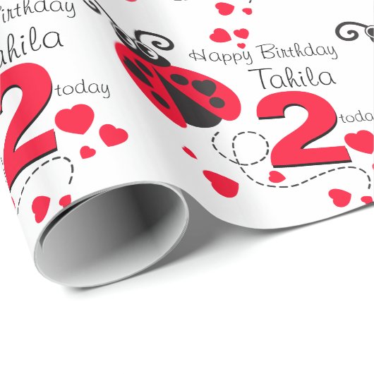 女の子の一流の年齢2のてんとう虫の誕生日のパターン(の模様が)あるな覆い ラッピングペーパー (ロールコーナー)