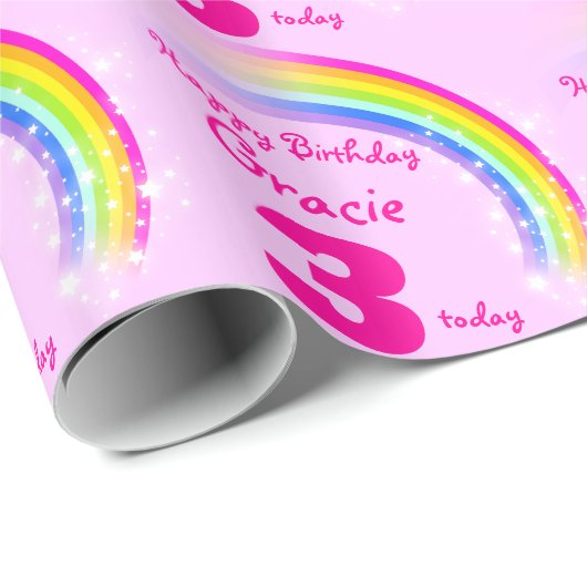 女の子の一流の虹の第3誕生日のパターン(の模様が)あるな覆い ラッピングペーパー (ロールコーナー)