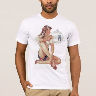 女の子の上のピン Tシャツ