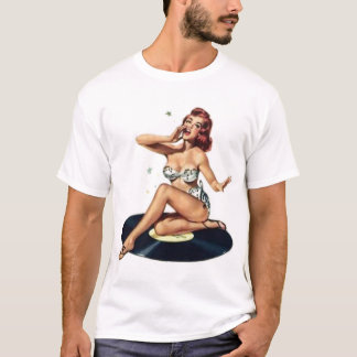 女の子の上の歌うピン Tシャツ