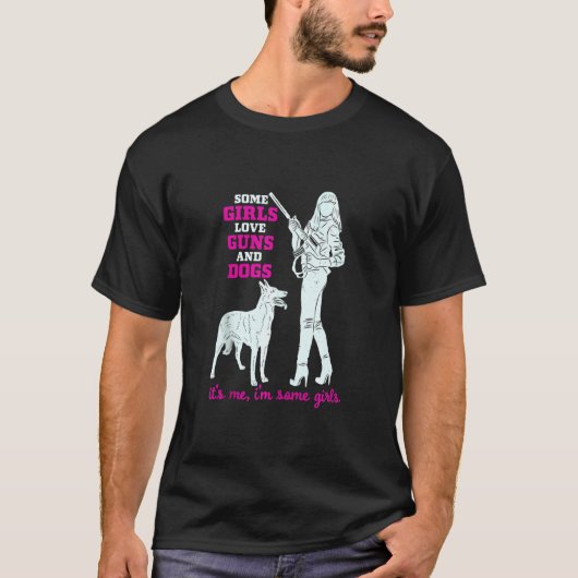 女の子の中には銃と犬を愛すおもしろいる女性プロ区 Tシャツ (正面)