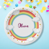 女の子の丸レインボーネームフレーム ペーパープレート