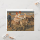 女の子の乗馬ロバのビーチ カード (正面/裏面インサイチュ)