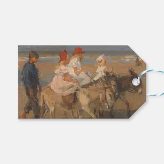 女の子の乗馬ロバのビーチ ギフトタグ (正面(横))