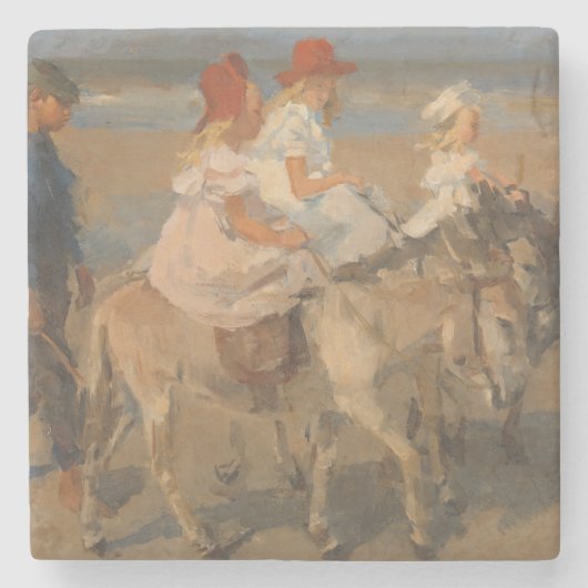 女の子の乗馬ロバのビーチ ストーンコースター (正面)