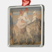 女の子の乗馬ロバのビーチ メタルオーナメント (左)